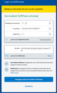 SURFconext inlogscherm